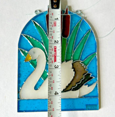 Vintage Sun Catcher-Stained Glass: Swan and Cattail