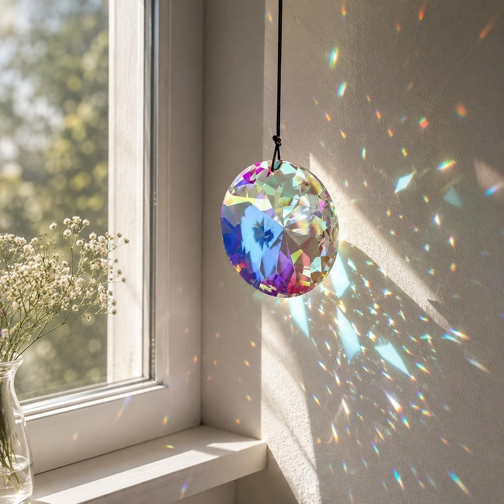 3″/79mm Hanging Crystal Prism Suncatcher for 3.1*3.1 inches, Ab Color_round