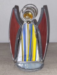 Vintage Stained Glass Christmas Angel Suncatcher Figure 5.5″ Tall Handcrafted