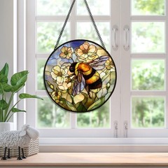 Stained Glass Window Hanging Bee Wildflowers, Sun Catcher Bumble Bee, Stained…