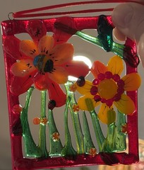 Fused Glass Handmade Rectangular Multicolor Sun Catcher Signed By Artist