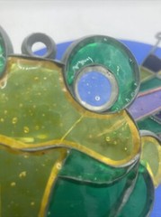 Vtg Frog & Pine Tree Suncatchers Stained Glass Woodland Green Yellow Pink Blue