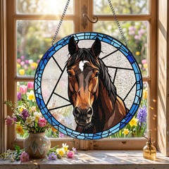 Custom Horse Portrait Stained Glass Suncatcher Pet Art