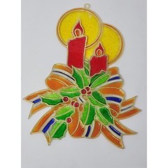 Vintage Christmas Suncatcher Candles Plastic Stained Glass Window Ornament