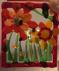 Fused Glass Handmade Rectangular Multicolor Sun Catcher Signed By Artist