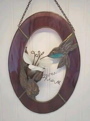Stained Glass Hummingbird Tulip Flower 11″ Suncatcher Copper Leaves
