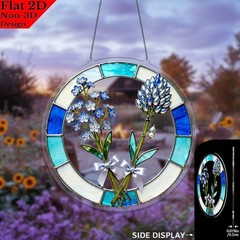 2D Flat Blue Flower Bouquet Suncatcher, Stained Glass Effect Acrylic Ornament