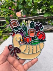 Small Swan Flowers Tulips Stained Glass Suncatcher