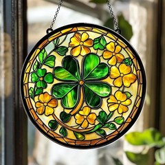 St. Patrick’s Day Shamrock Glass Suncatcher Irish Lucky Charm Decor Gift