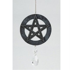 Fantasy Gifts Hanging Black Pentagram with Crystals Dreamcatcher 9 Inch