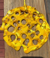 Fused Glass Handmade Round Brilliant Yellow Sun Catcher Signed By Artist