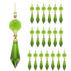 20-Pack Crystals Prisms Glass Tip Beads, 75mm Pendant Hanging [Grass Green]