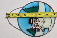 Vintage Stained Glass Window Light Sun Catcher Snowman Holiday 5″