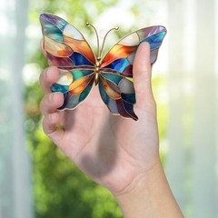 Stained Glass Butterfly Ornament Acrylic – Colorful Suncatcher Window Hanging…