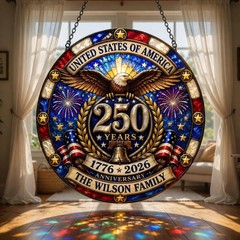 Personalized God Bless America Stained Glass Suncatcher Patriotic Eagle USA