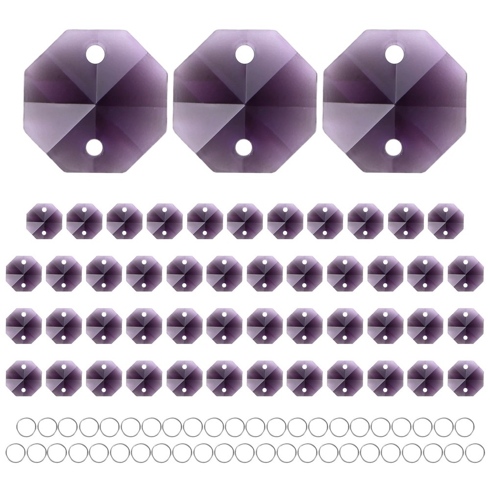 For 50PCS Crystal Octagonal Prism 2 Hole, 14mm/0.55″ Pendant [Purple]