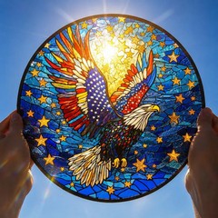 Patriotic Bald Eagle Bird Stained Glass Suncatcher