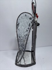 Vintage Stained Glass Angel Suncatcher Red Angel & Flowers Clear Bubbly Wings