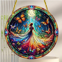Acrylic Butterfly Girl Suncatcher, Stained Glass Look, Colorful 2D