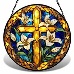 Stained Glass Cross Suncatcher for Window, Christian Ornament Gift for Women
