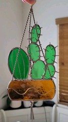Handmade Stained Glass Cactus Suncatcher – Colorful Plant Window Hanging