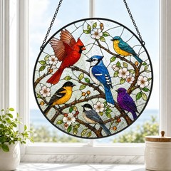 Bird Stained Glass Suncatcher Cardinal Bluebird Acrylic Window Decor