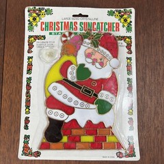 3 Vintage 80s Christmas Sun Catchers Hanging Decoration Santa Snowman Wreath NEW