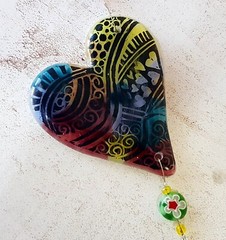 Abstract Hand-Painted Hearts Quartet Fused Glass, Gift for Valentine’s Day