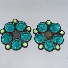 Vintage Fused Glass Handmade Green Aqua Round Marble Candle Stick Holders
