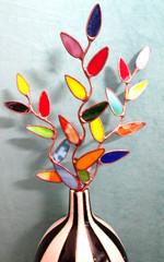 Stained Glass Garden Stakes Flower Stems (x3 Mulitcolor Leaves) Suncatchers