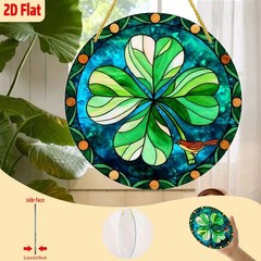 St. Patrick’s Day 2D Acrylic Flat Window Hanging Four-Leaf Clover Round Decor