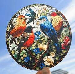New Suncatcher Birds Flowers 6″ Round Combined Shipping Gift