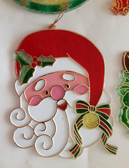 Vintage Christmas Plastic Suncatchers Lot of 6 MCM Holiday Santa Rudolph Decor