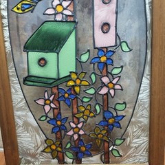 Painted Glass Bird Houses Suncatcher Wall Hanging Decor Window Hanger