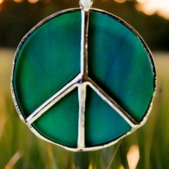 Stained Glass Peace Sign Handmade Turquoise Aqua Suncatcher Window Home Decore