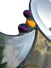 Arts & Crafts Stained Glass Suncatcher Amber Slag Glass 19”