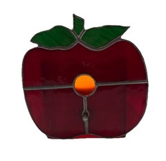 Decorative Stained Glass Apple Bird House with Open Bottom Candle Holder