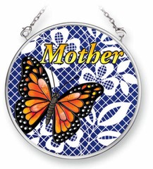 Amia Suncatcher Featuring a Butterfly Mother 5356 Hand Painted Glass, 3-1/2-In