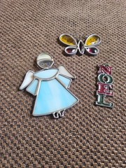 3 Sun Catchers Thick Blue Angel Butterfly & Xmas Noel. 5,3, 2 1/2″