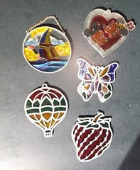 5 Pc Stained Glass Style Suncatchers Plastic Strawberry Balloon Butterfly Disney