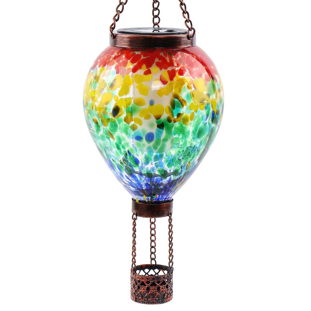 Handblown Glass Solar Lantern Hanging Light Hot Air Balloon Handmade Glass