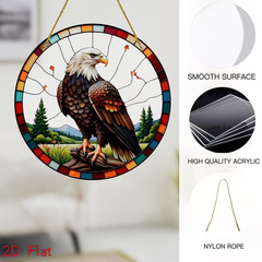SET OF 2 -2D Flat Acrylic American Eagle Hanging 7.8″ Round with Hangers