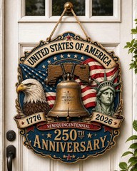 Patriotic American Freedom Wall Sign with Rope