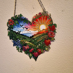 Heart-Shaped Hanging Suncatcher Window Decor, Plastic, Multicolor, Chain