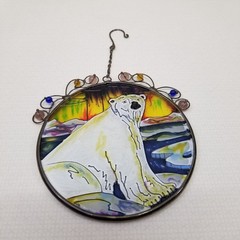 Polar Bear Stained Glass Window Catcher Home Decor Beaded Winter Scene