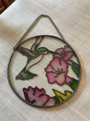 Vintage Hummingbird Flower Glass Hanging Sun Catcher