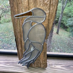 Vintage (antique?) Stained Glass Bird Perched On Real Glazed Wood Tree
