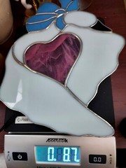 VTG Swan & Heart Blue Bow Stain Glass Sun Catcher Silver Metal & Black Chain