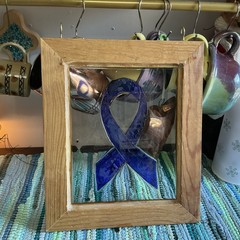 Colon Cancer – Anti Bullying – Child Abuse Awareness Blue Ribbon Fused Glass