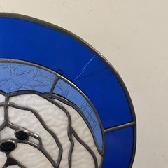 Handmade Terrier Mix Dog 10-1/2” Stained Glass SunCatcher Blue Glass Read